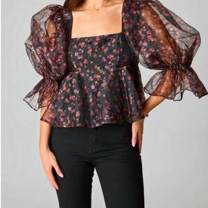 Women's Buddy Love Pammie Puff Sleeve Peplum Top